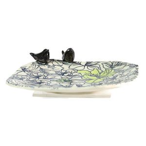 Serving Plate, Ceramic with Apple Blossom Print and Two Birds