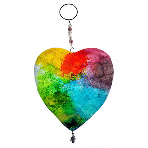 Wall Hanging, Heart with Small Dangling Hamsa, Dichroic Glass, Assorted Colors