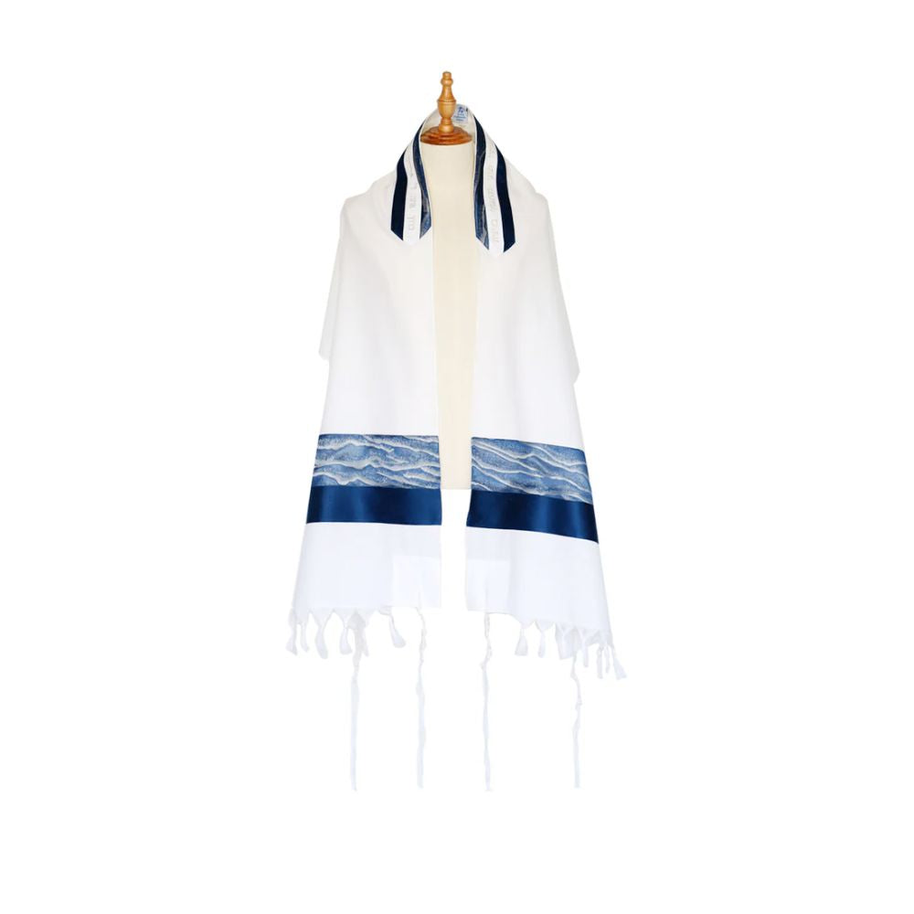 Tallit Set, Blue Ocean Design, Light Wool, Three Piece Set