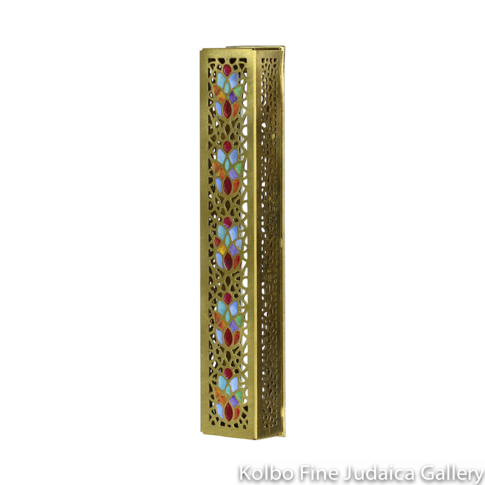 Mezuzah, Colorful Hamsas, Hand Painted Brass, Rectangular