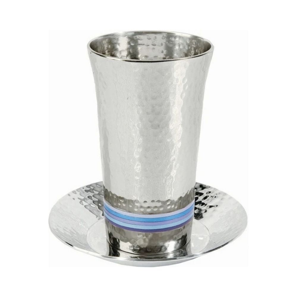 Kiddush Cup, Hammered Nickel with Blue Rings