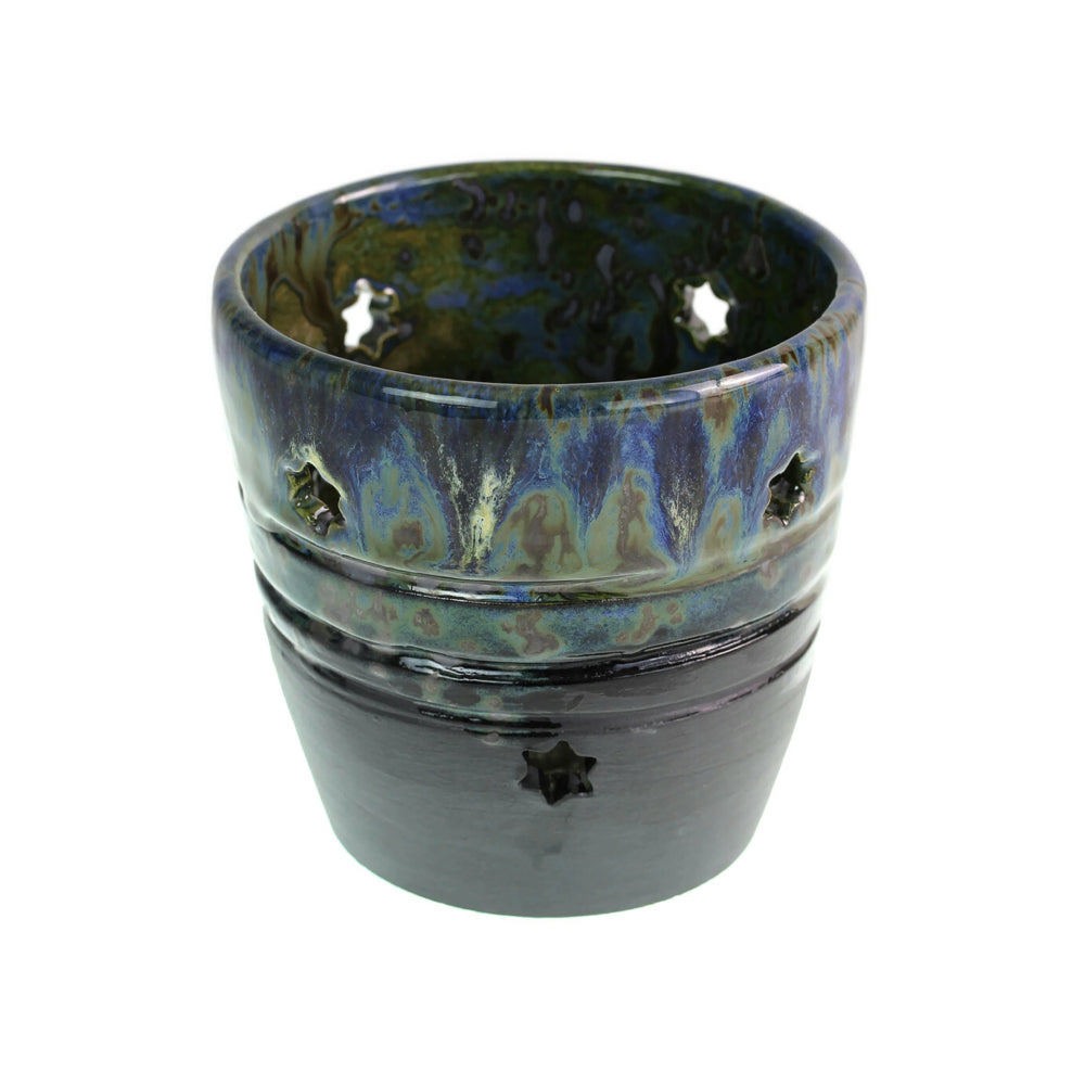 Yahrtzeit Candle Holder, Star Design, Multicolor and Black Glaze Handmade Ceramic