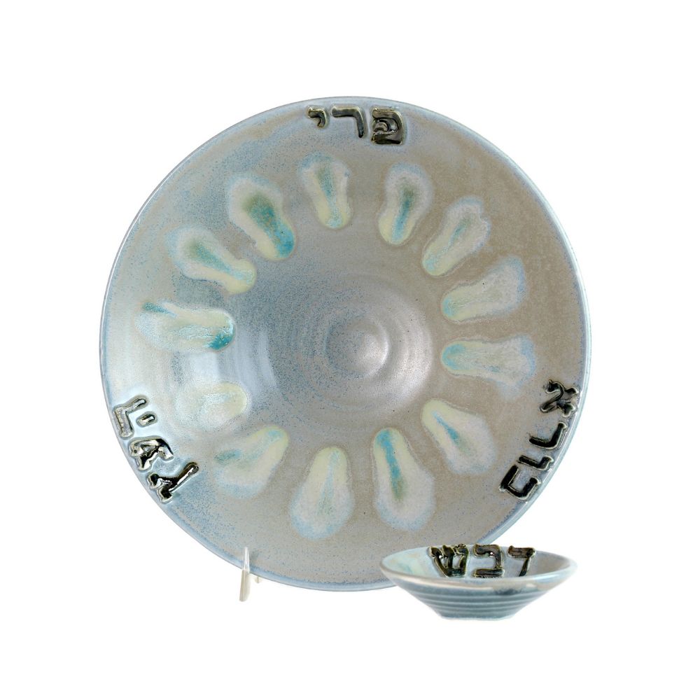 Honey and Apple Set, Blue Sunburst, High Fired Pottery