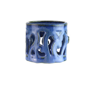 Yahrtzeit Candle Holder, Hand Cut Heart Design, Ceramic with Assorted Glazes