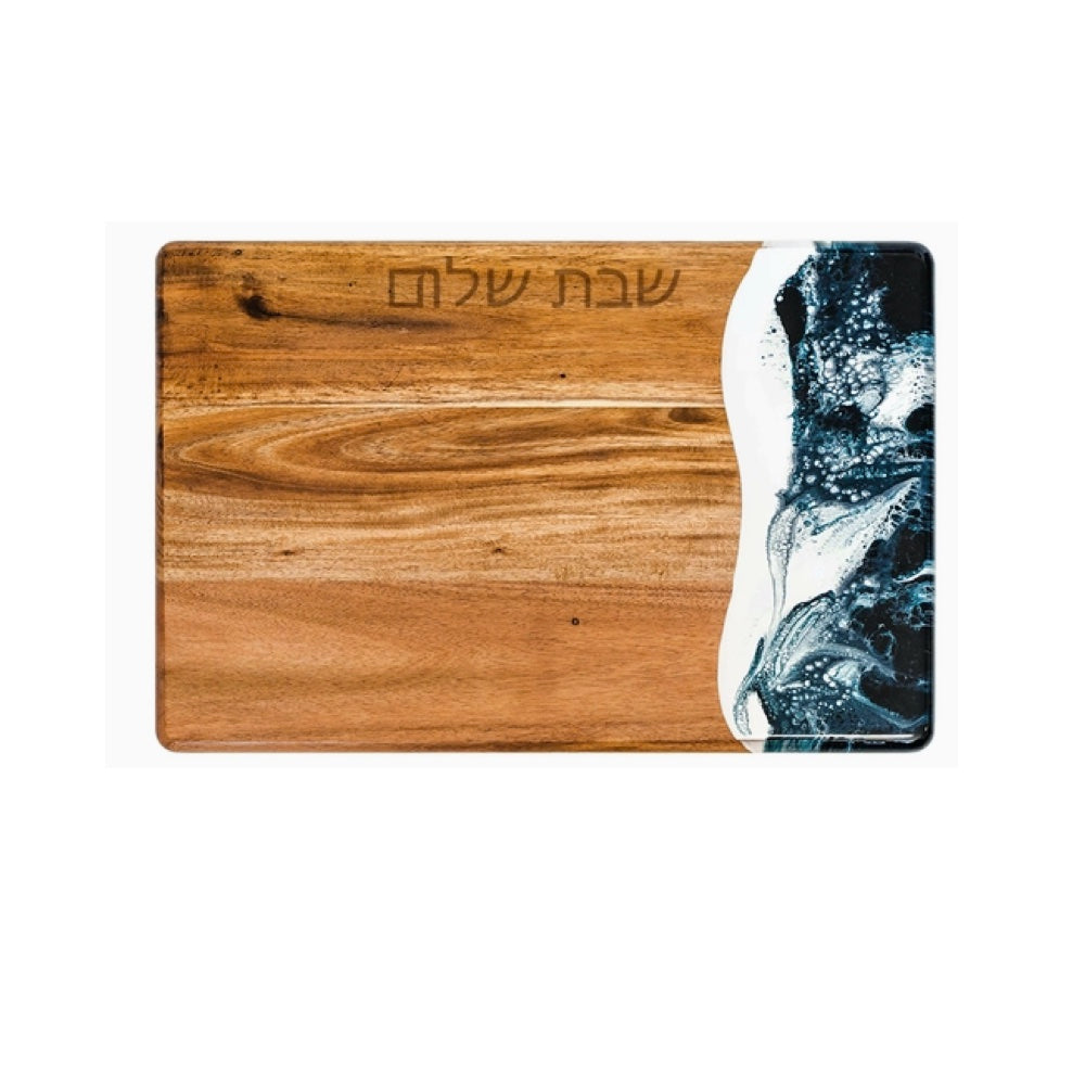 Challah Board, Acacia Wood with Navy and White Enamel Detail