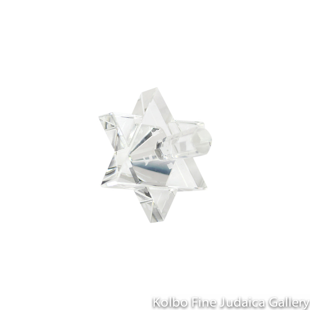 Dreidel and Stand, Clear Star of David with Hebrew Letters, Crystal