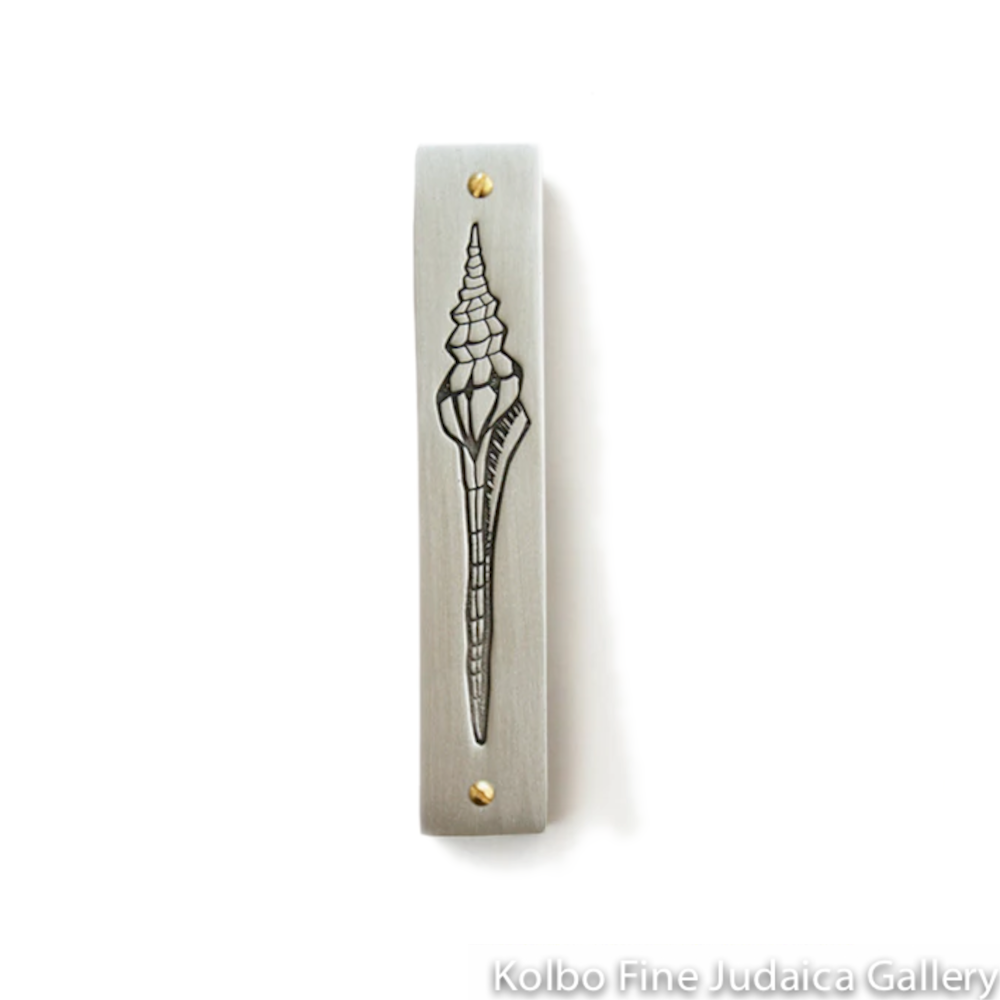 Mezuzah, Line Drawn Shell, Pewter