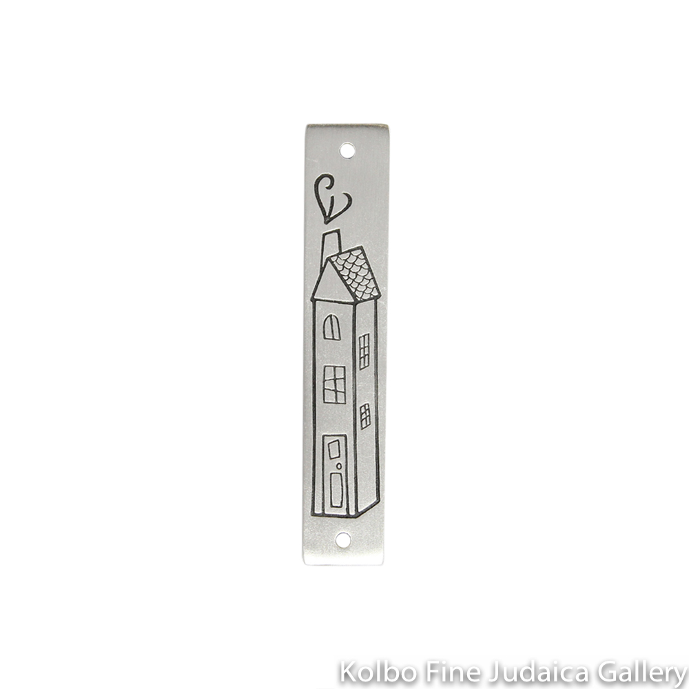 Mezuzah, House Design, Line Drawing on Pewter