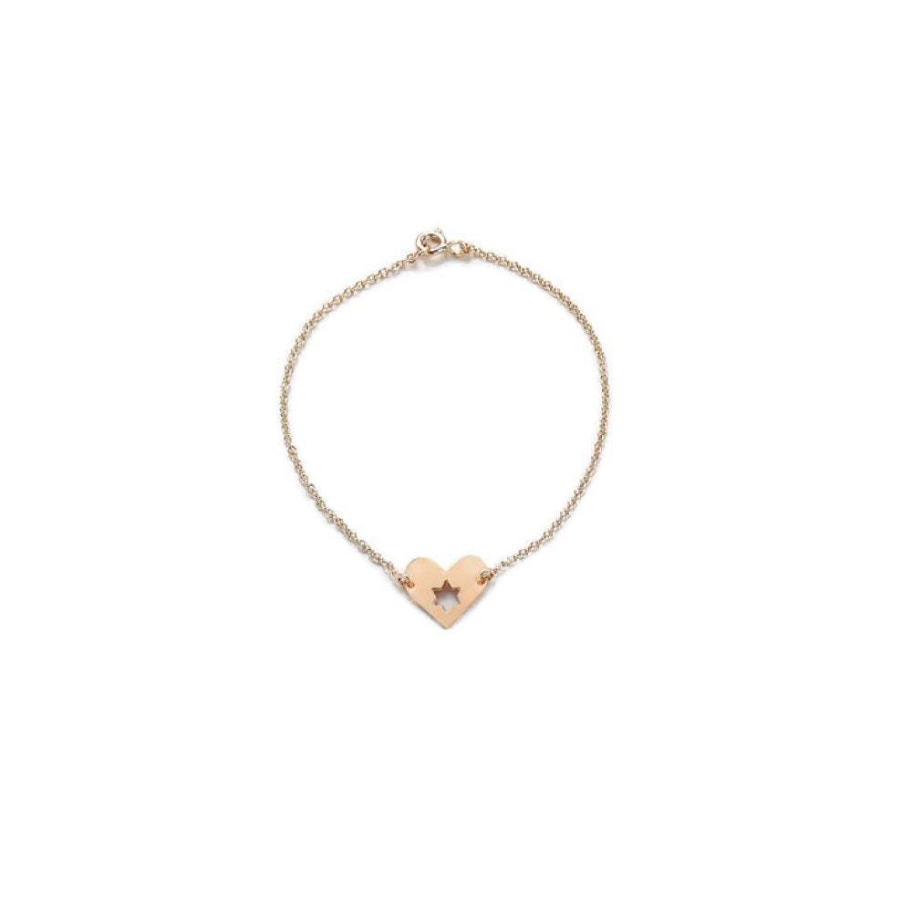 Bracelet, Heart and Cutout Star Design, Gold Plate Over Brass