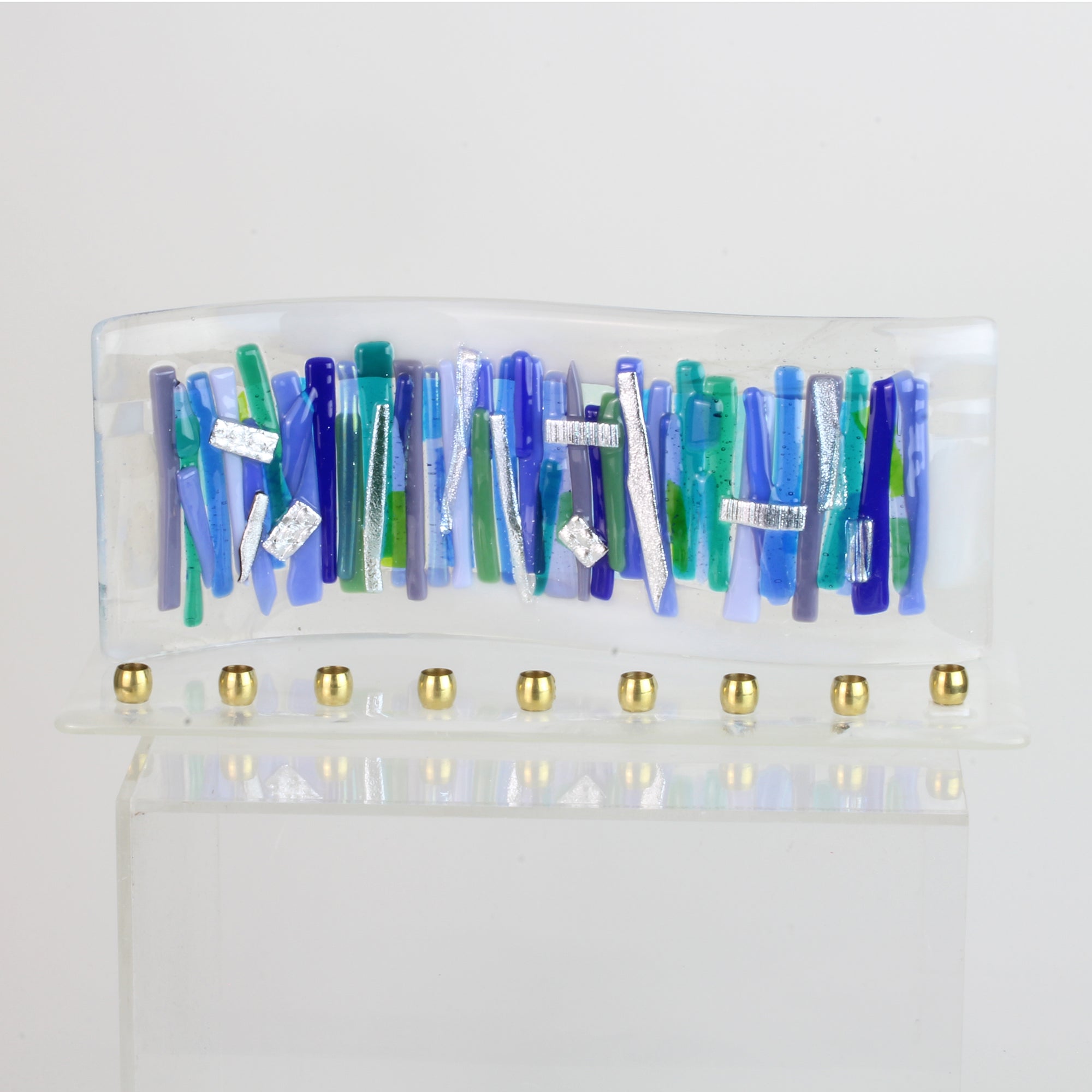 Menorah, Water, Elements Collection, Hand Cut and Fused Glass