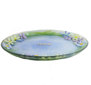Seder Plate, Springtime Floral, Hand Cut and Kiln Formed Glass, One of a Kind Piece