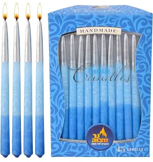 Chanukah Candles, Dipped Blues and Metallic Silver, Pack of 45