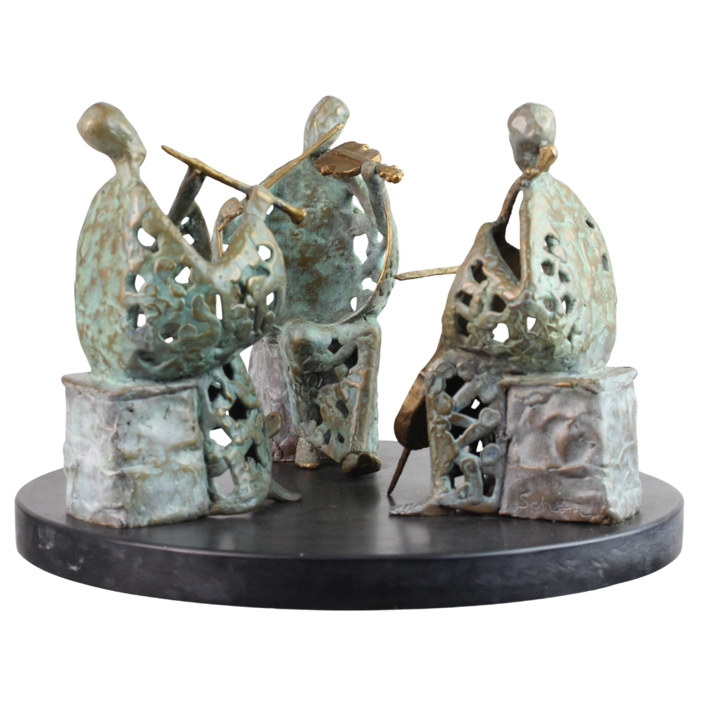 One and Two and..., Bronze Sculpture on Rotating Slate Base, 7"x12", Numbered Edition