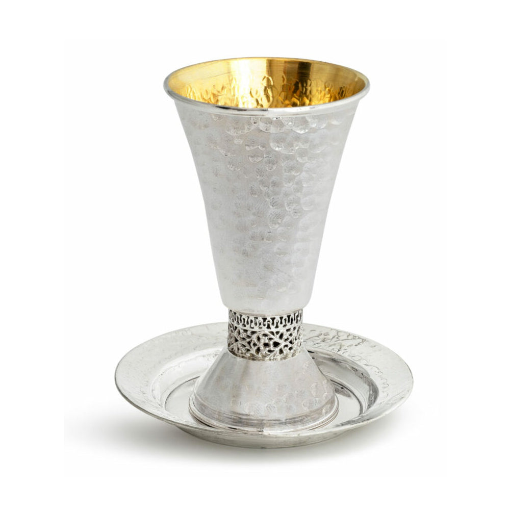 Kiddush Cup, Detailed Filigree on Stem, Sterling Silver