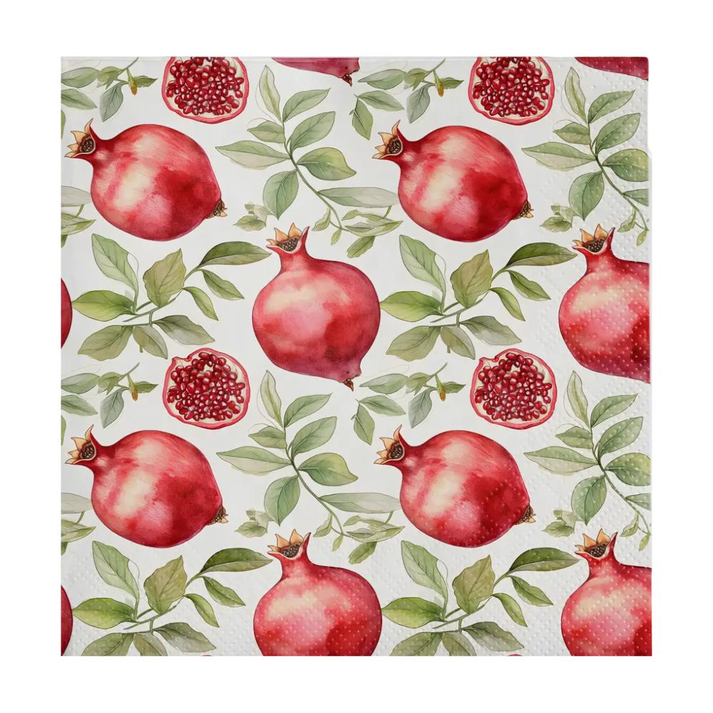 Napkins, Pomegranate Greenery, Cocktail Size, Set of 20