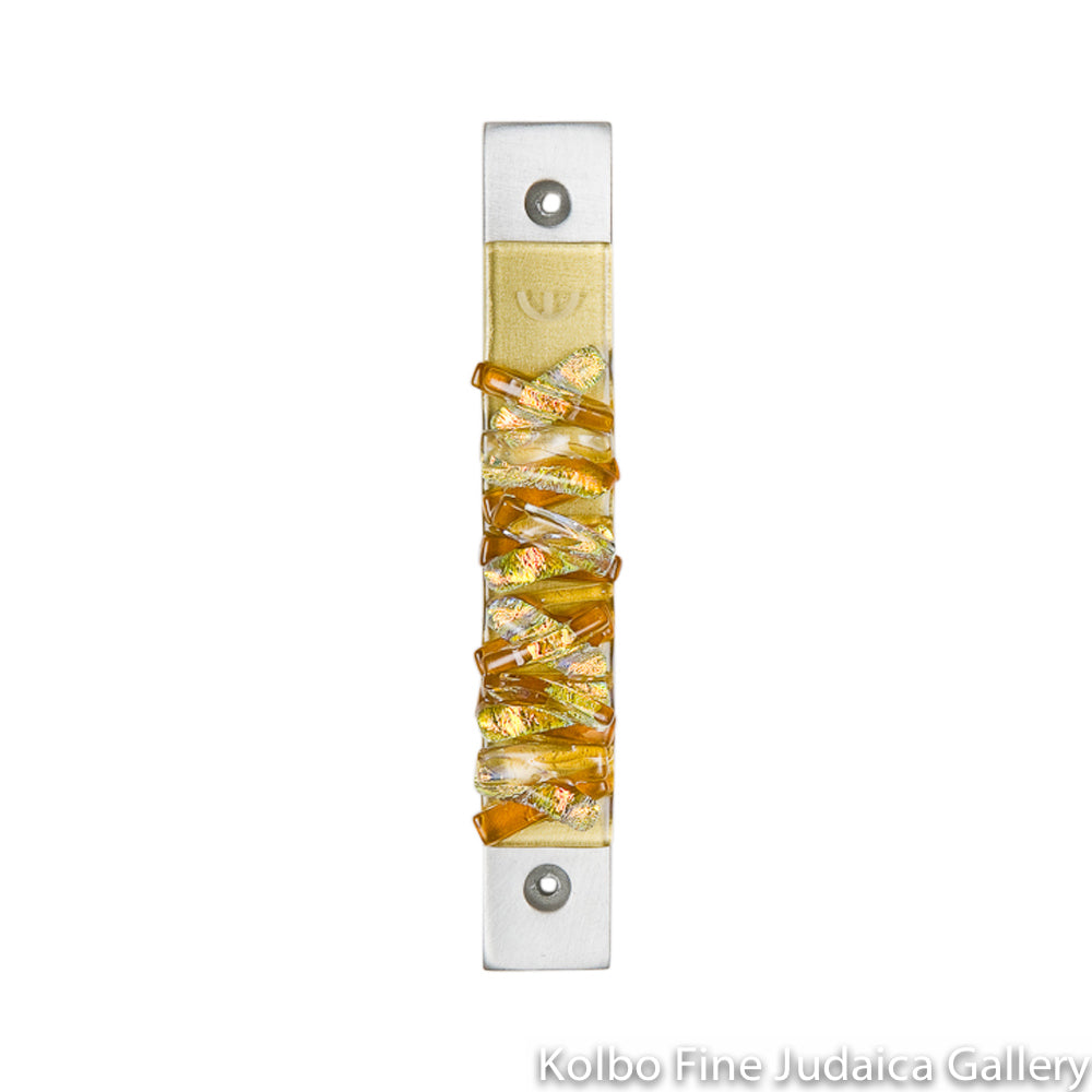 Mezuzah, Woven Collection, Iridescent Gold, Fused Glass and Metal