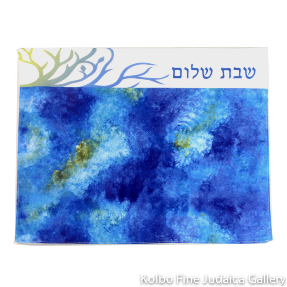 Challah Cover, Ocean Blue Watercolor Design with Branch Detail