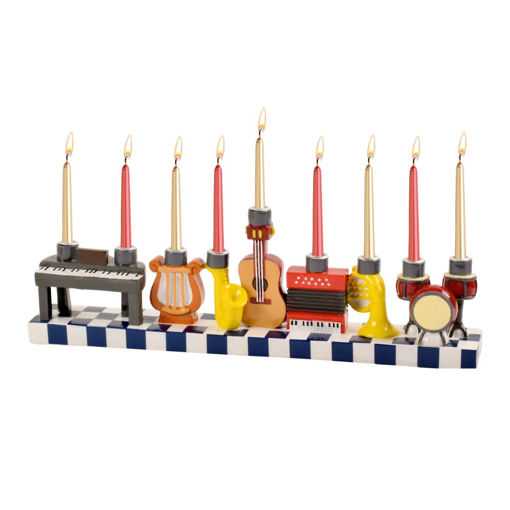 Menorah, Musical Instruments, Hand-Painted