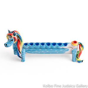 Menorah, Unicorn, Hand Made and Individually Painted Ceramic