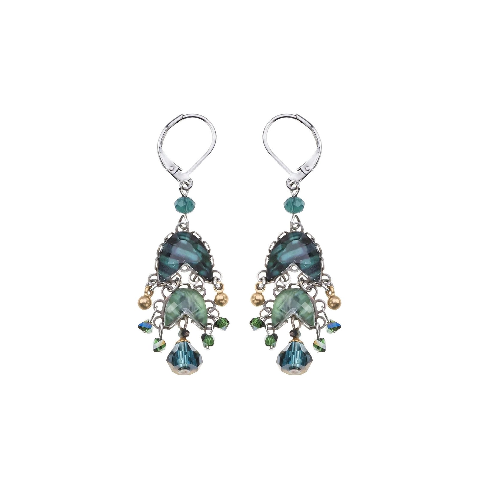 Earrings, Jade and Blue Beading, Wire