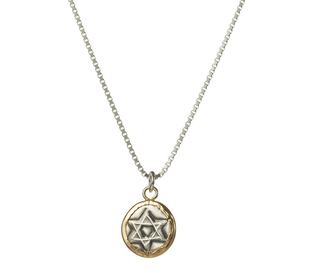 Necklace, Star In Circular Setting, Sterling Silver with Gold Filled Detail, Adjustable Chain