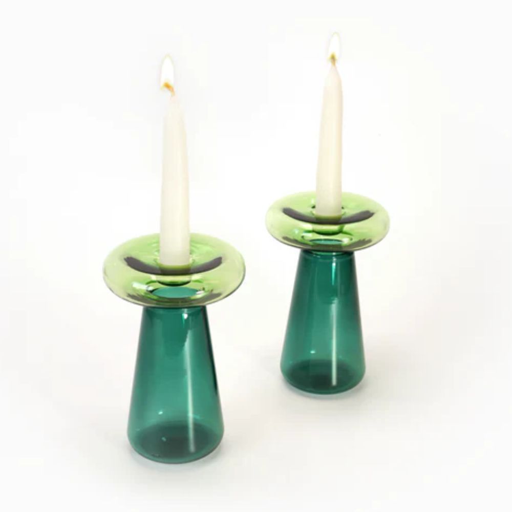 Candlesticks, Emerald and Green Glass