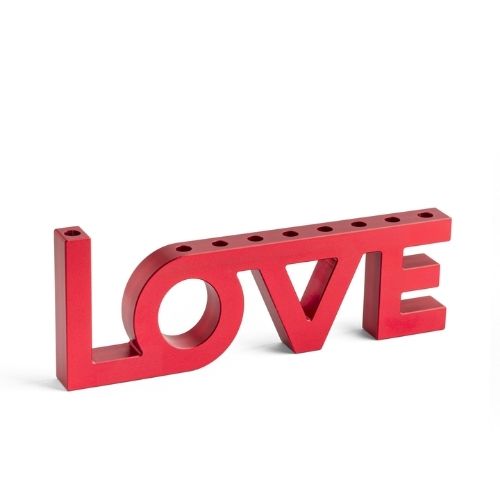 Menorah, Love Design, Red Anodized Aluminum