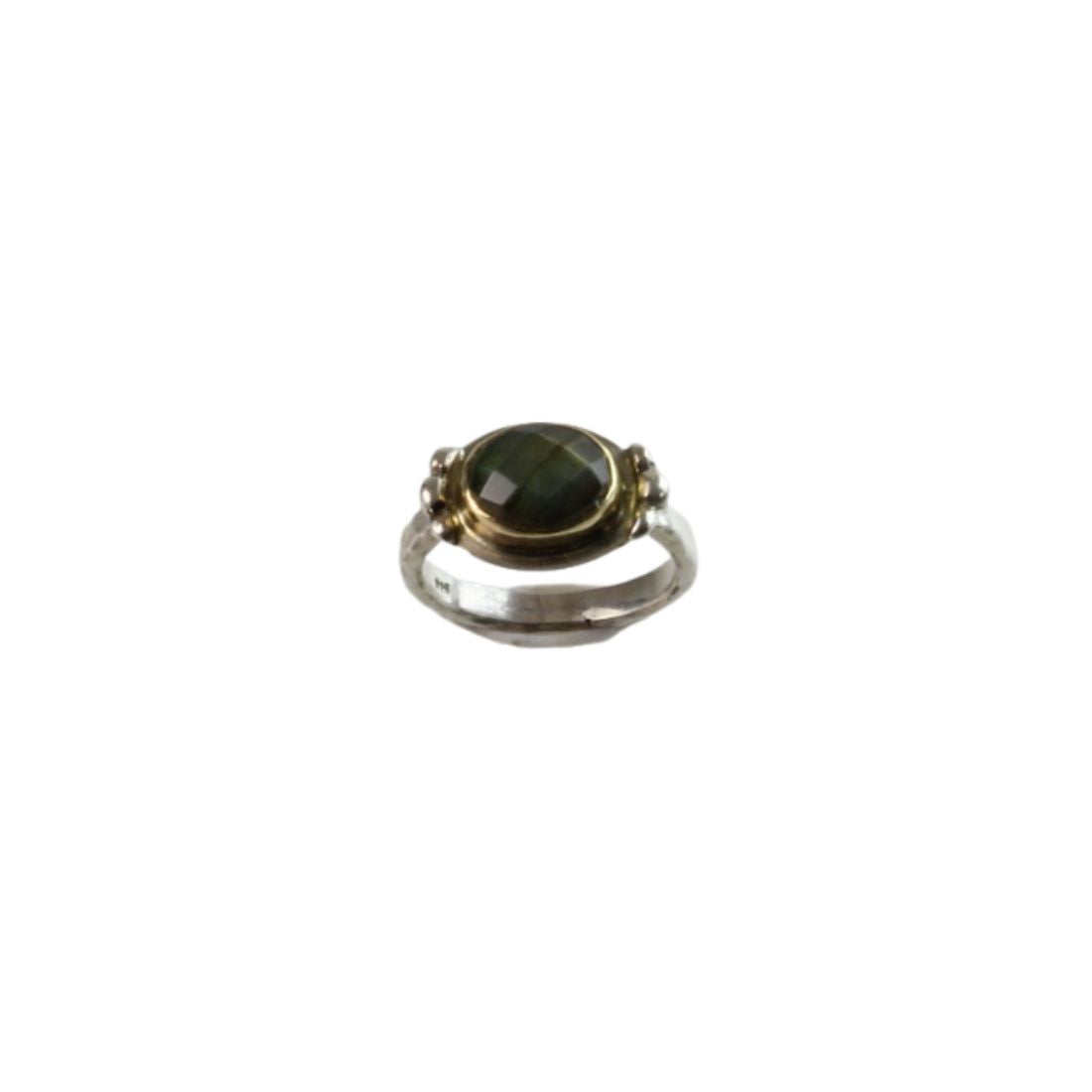 Ring, Oval Labradorite, 9k Gold Setting, Sterling Silver, Size 6.5