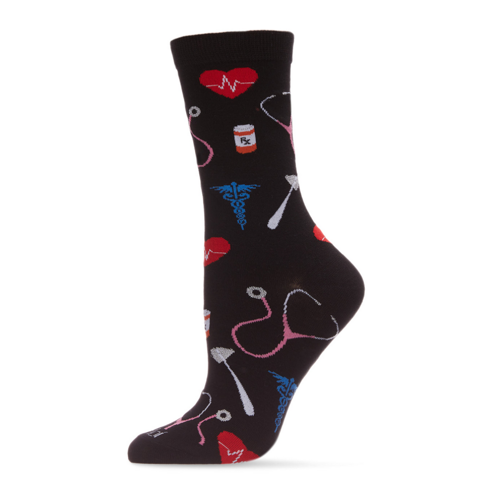 Socks, Medical Theme, Black, Women's