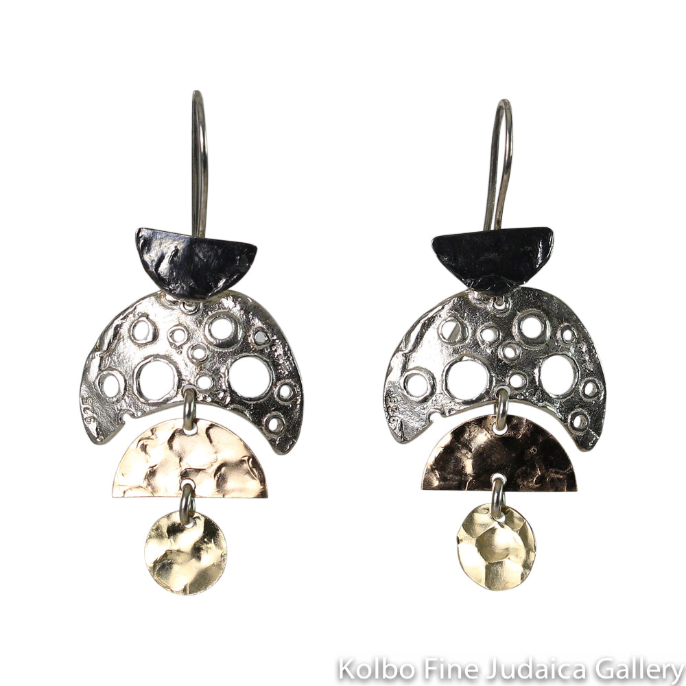Earrings, Textured Moons with Sterling Silver and Gold Filled