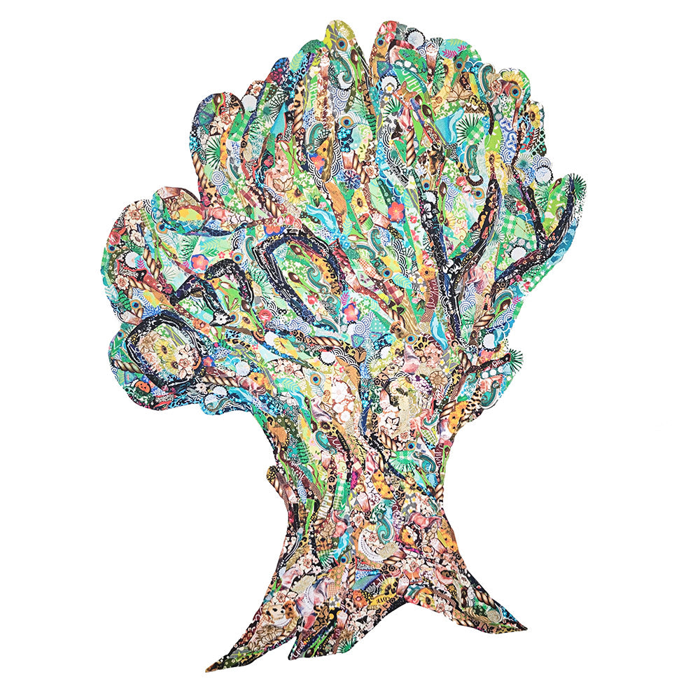 Tree of Life, Print of Japanese Paper Collage on Adhesive Backing, Medium