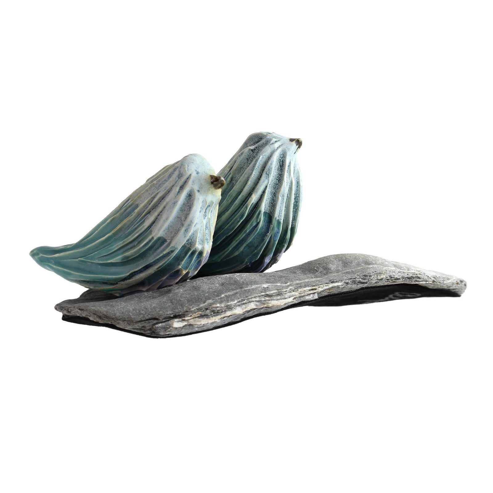 Friendship, Two Textured Ceramic Birds on Stone, One-of-a-Kind Sculpture