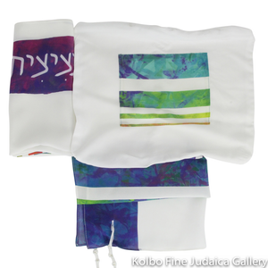 Tallit Set, Rainbow Watercolor Stripes, Silk