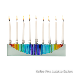 Menorah, Rainbow Moon, Icicle Design, Fused Glass