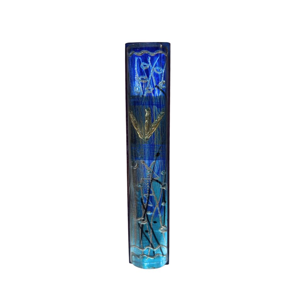 Mezuzah, Hand Painted Design with Gold Leaf, Lucite, One of a Kind