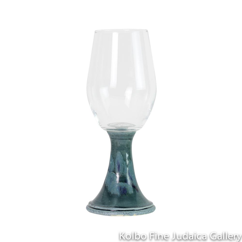 Kiddush Cup, Glass Goblet with Blue Leaf Ceramic Stem
