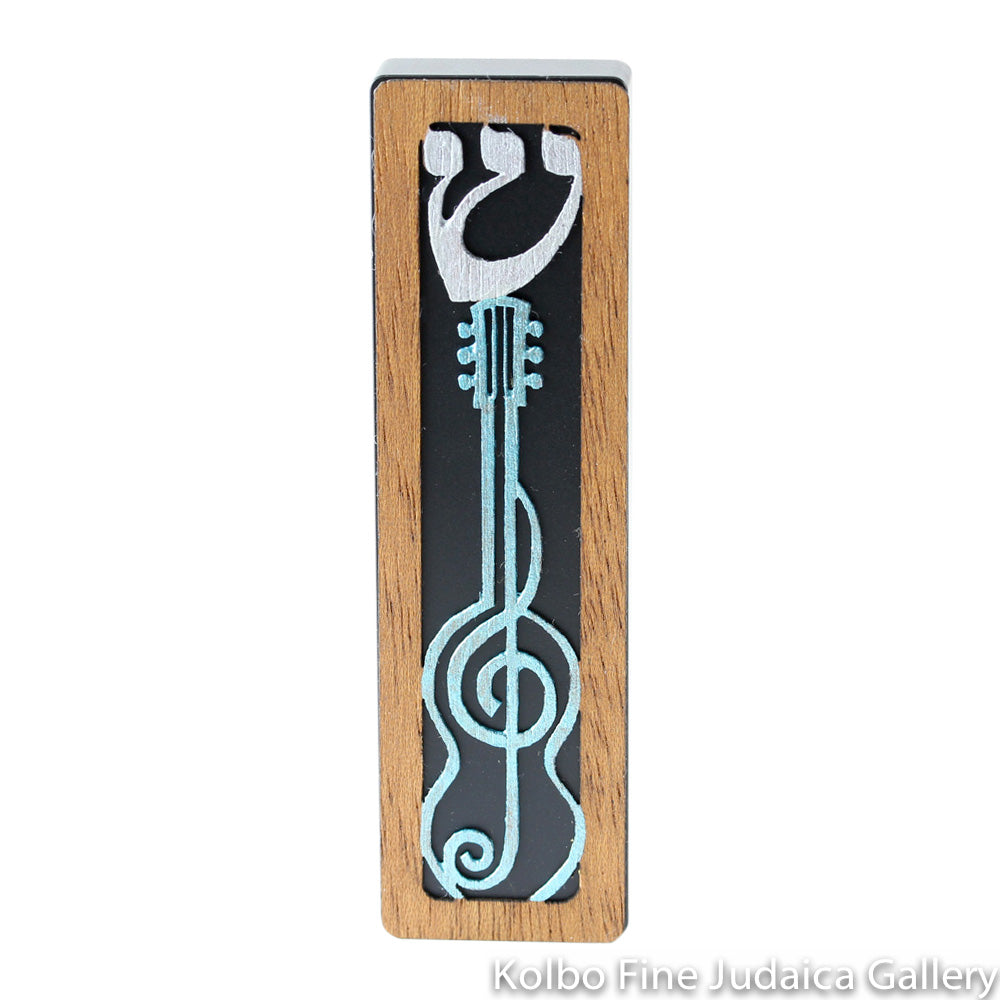 Mezuzah, Guitar Design, Blue with Silver Shin