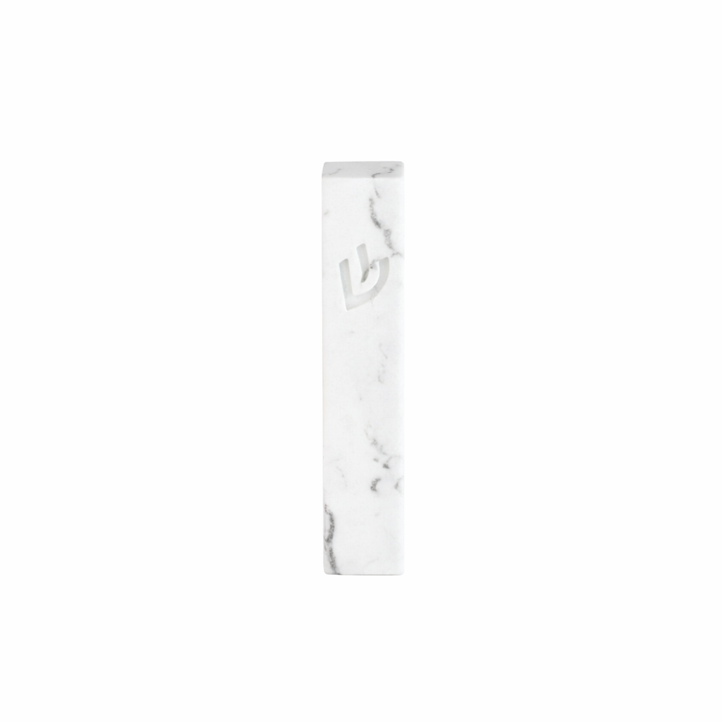 Mezuzah, White Marbled Concrete, 5"