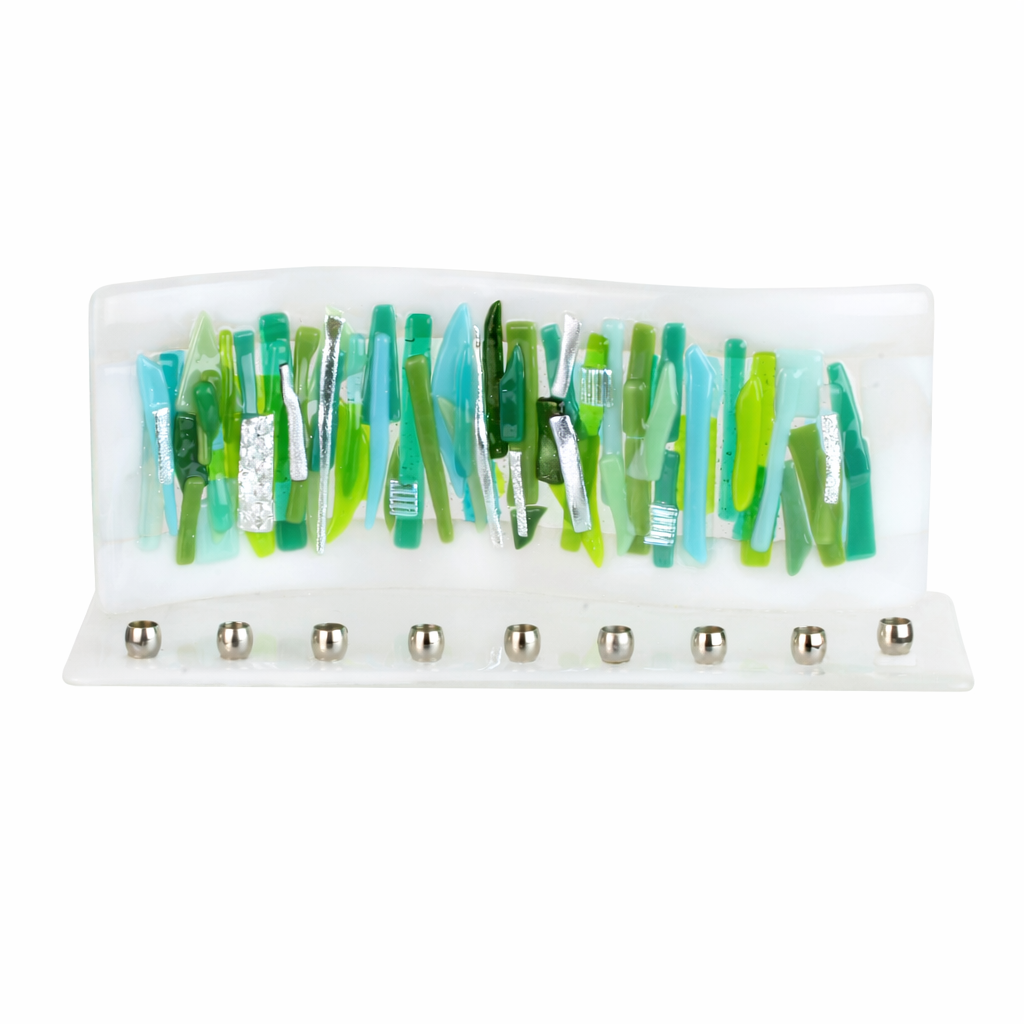 Menorah, Earth, Elements Collection, Hand Cut Fused Glass