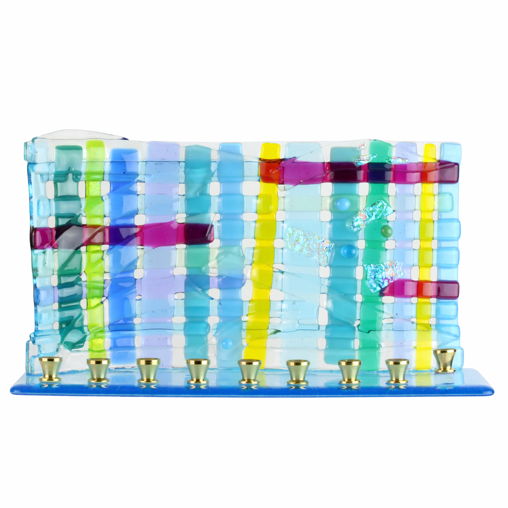 Menorah, Large Woven Design, Fused and Dichroic Glass, One of a Kind Piece