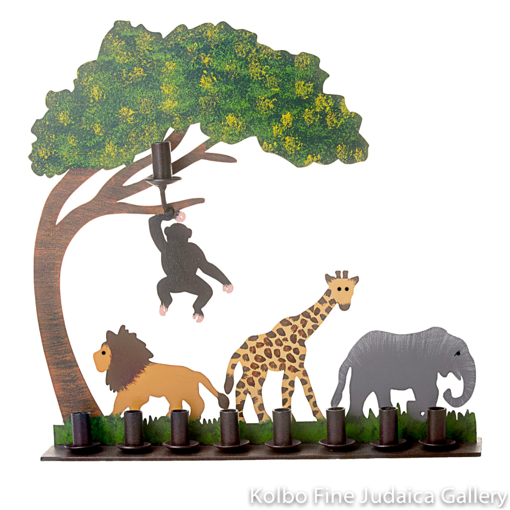 Menorah, Safari, Hand Painted Metal