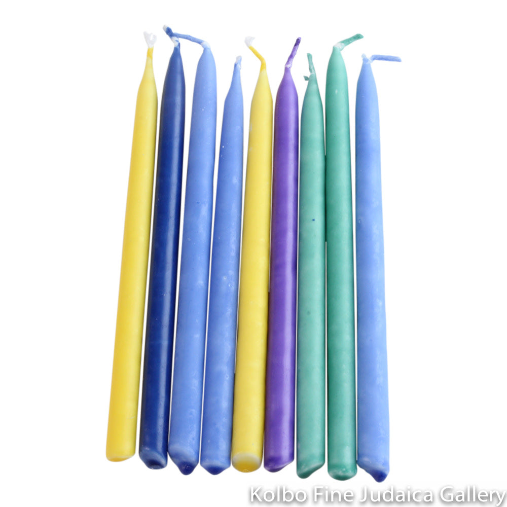 Chanukah Candles, Purple, Yellow, Green and Blue, Pure Vegetable Wax