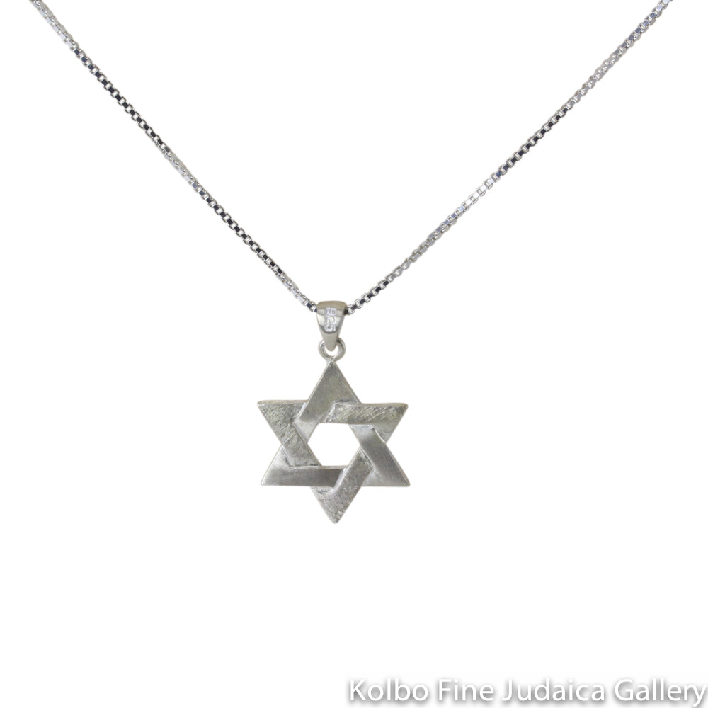 Necklace, Interwoven and Sandblasted Magen David, Sterling Silver, Large