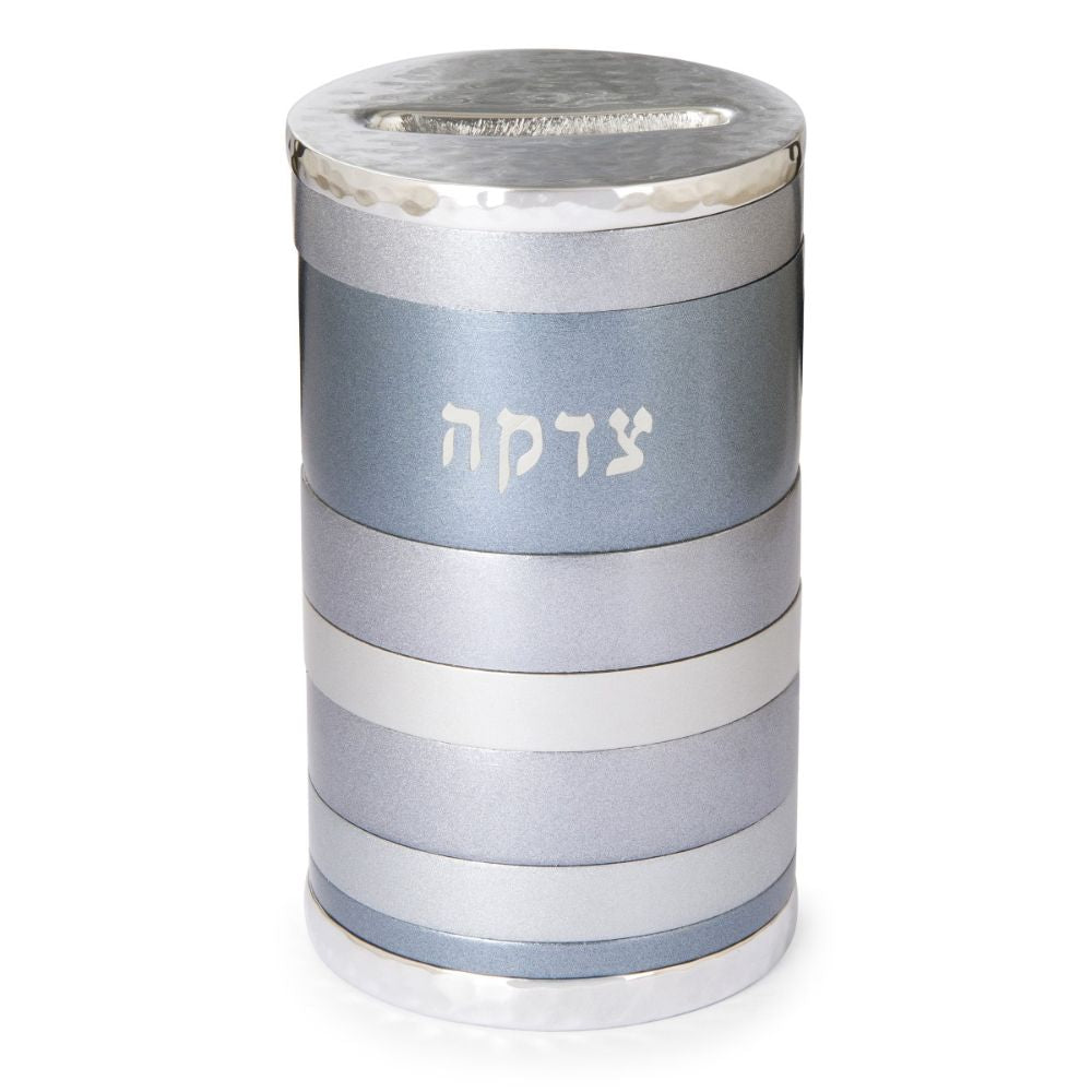 Tzedakah Box, Silver, Gray, and Blue Anodized Aluminum