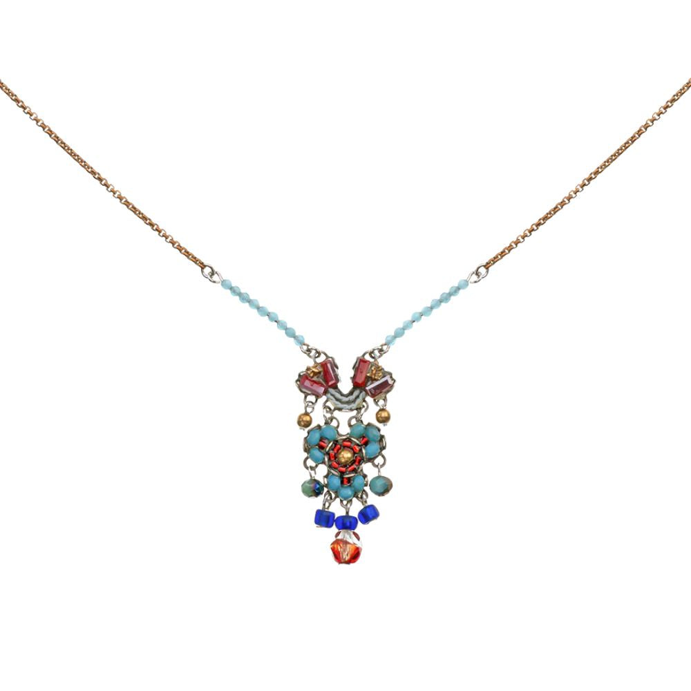 Necklace, Blue, Red, and Turquoise Detailed Beading