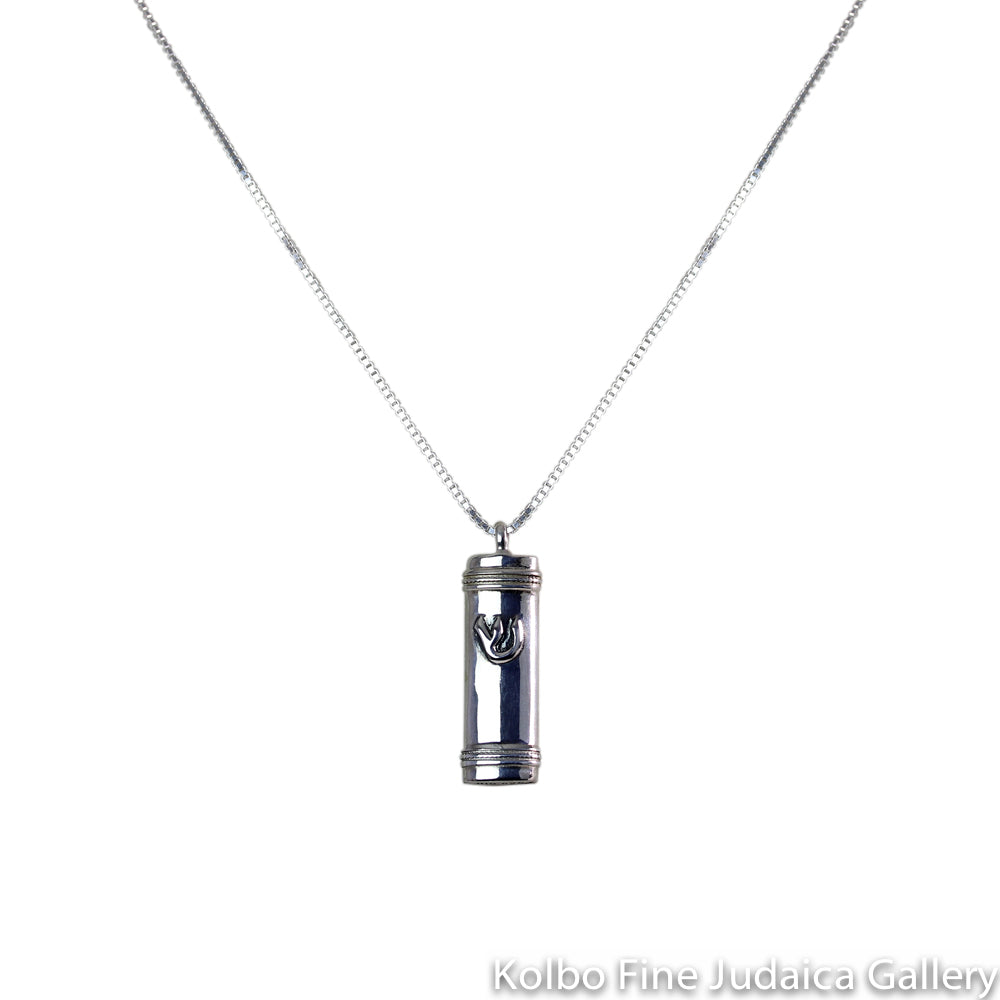 Necklace, Mezuzah, Bands with Shin, Sterling Silver, 20" Box Chain, Includes Parchment Inside