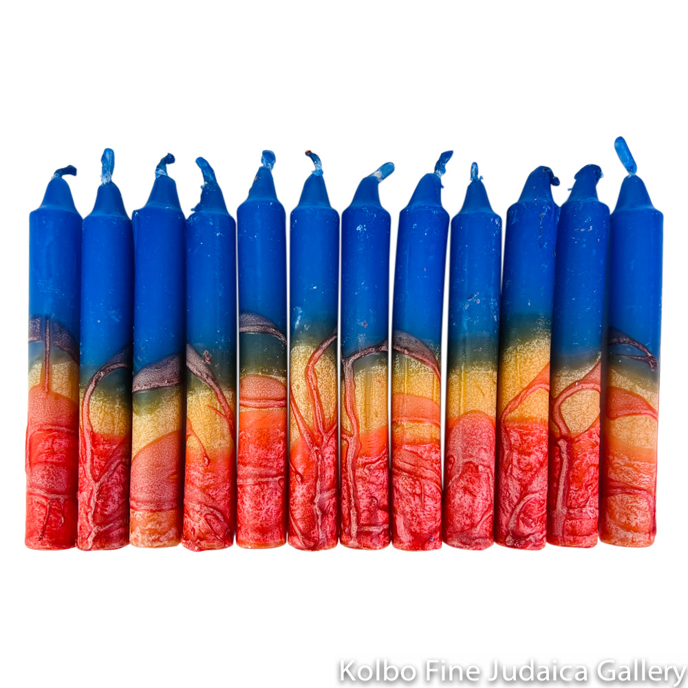 Shabbat Candles, Orange and Blue, Includes 12 Tapered Candles, Made in Israel