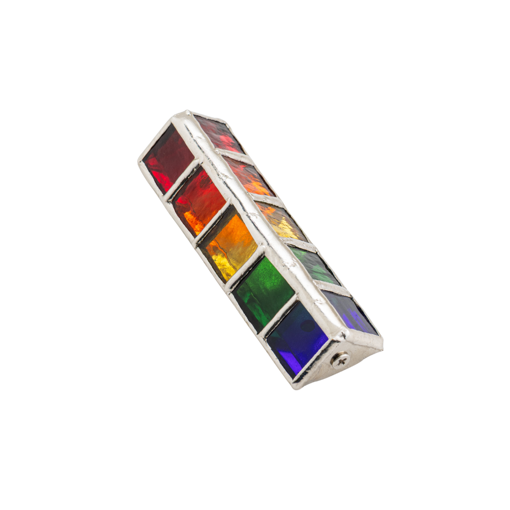 Mezuzah, Rainbow Stained Glass, Sterling Silver Plated