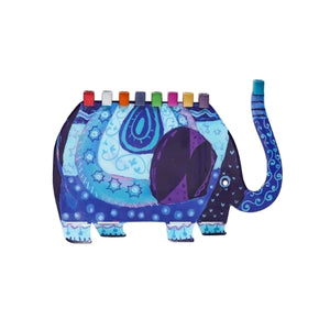 Menorah, Double-Sided Elephant, Hand Painted Metal