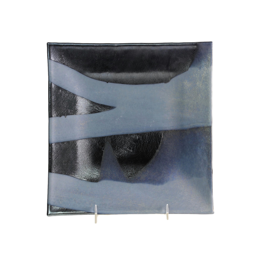Serving Dish, Square with Matt and Irridized Gray and Charcoal Glass